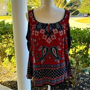 Bila red paisley Bohemian floral bell sleeve top size large